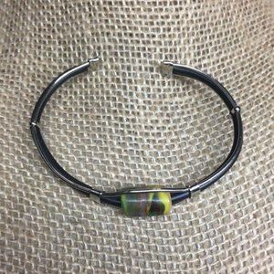 Bangle Bracelet Green Brown Swirl Bead Silver Black Retro BoHo